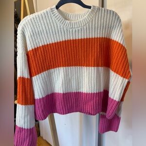 moon & madison Colorblock Sweater in Orange and Pink Medium